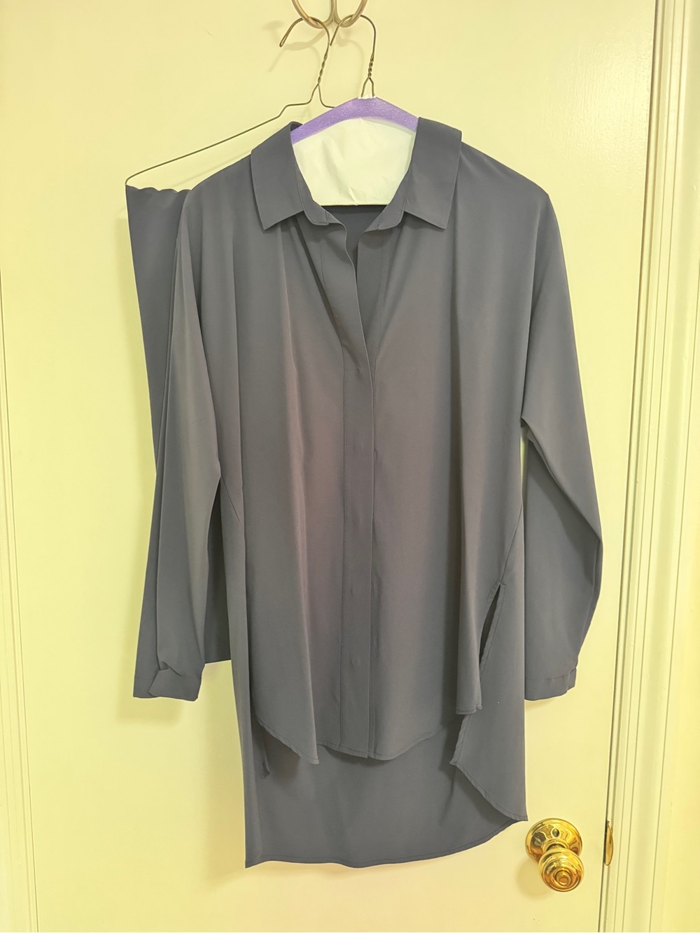 NIC+ZOE Blue Gray Draped Button-Down Tunic Pant Suit Vintage